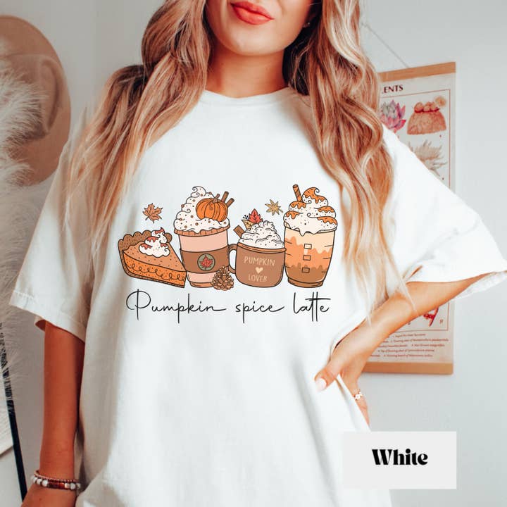 Pumpkin Spice Latte Tshirt, Fall Tee, Autumn Shirt for wholesale by Woven Wonder Apparel