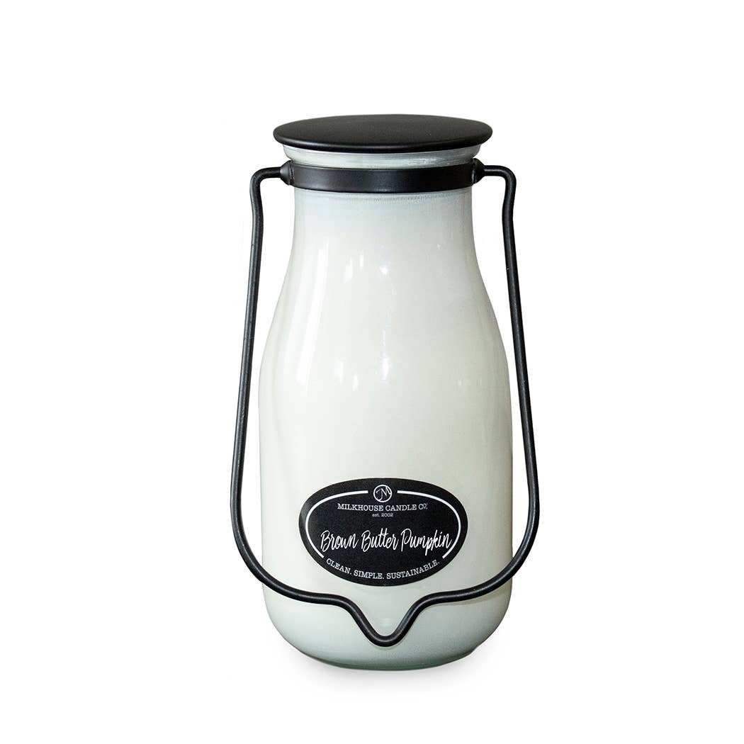 Milkhouse Candle Company - Wholesale Jar/Filled Candle - 14 oz Milkbottle Candle: Brown Butter Pumpkin