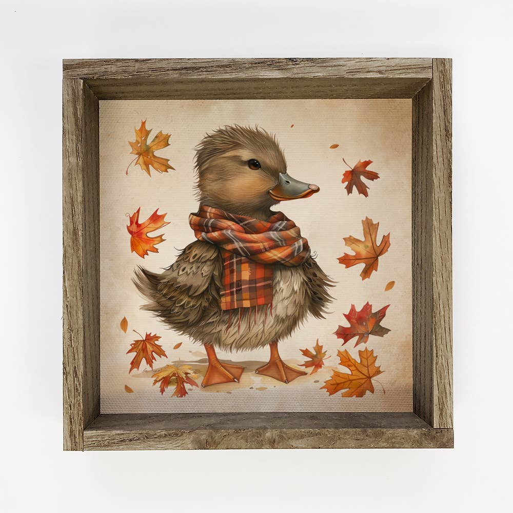Hangout Home – wholesale Art print – Fall Flannel Duckling - Fall Duck Canvas Art - Wood Framed0