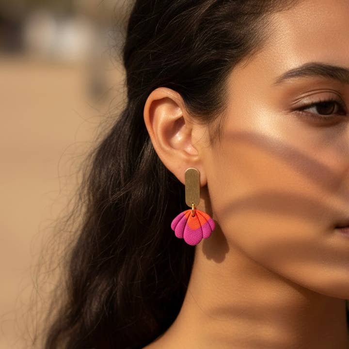Sunset in Praiano - Handmade Shell Earrings Orange Fuchsia for wholesale by Duestelle Italia