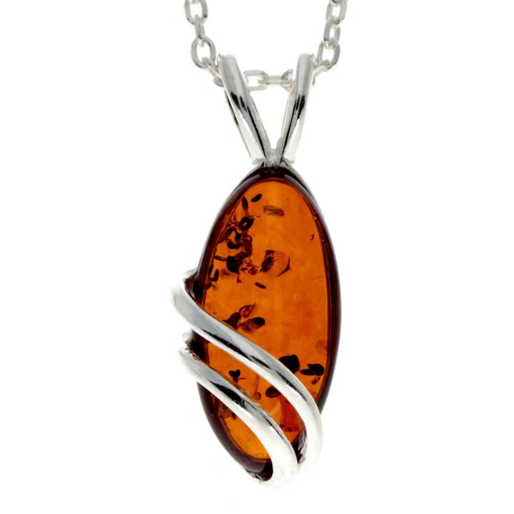 SilverAmber Jewellery - Wholesale Pendant/Charm Necklace - Little Oval Amber & 925 Sterling Silver Modern Pendant - GL271