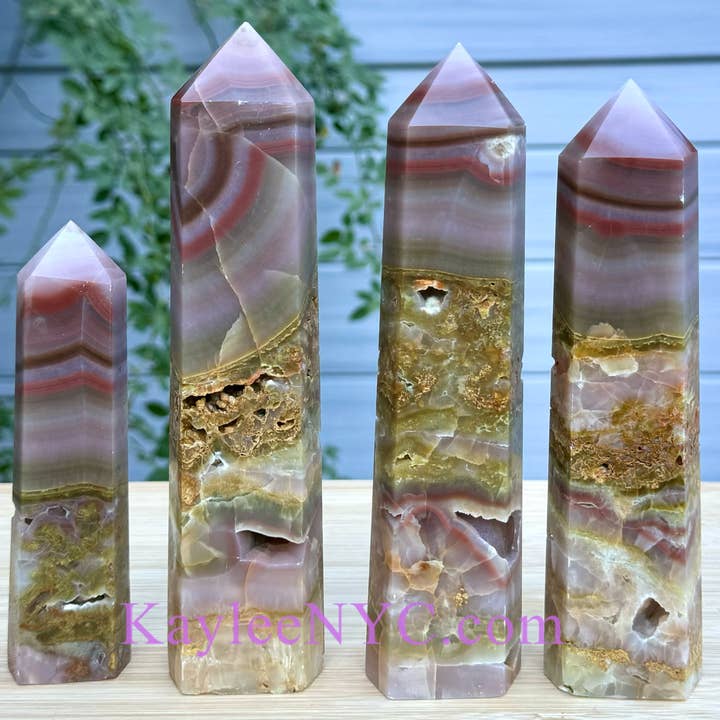 KayleeNYC - Wholesale Spiritual Stone/Crystal - 4-5 PCs large Natural Pink Onyx Banded Agate Obelisk Tower