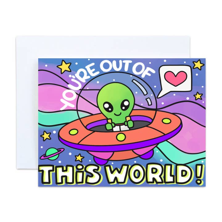 Alien Out of this World Space Friendship Love Greeting Card for wholesale by Simply Crafty