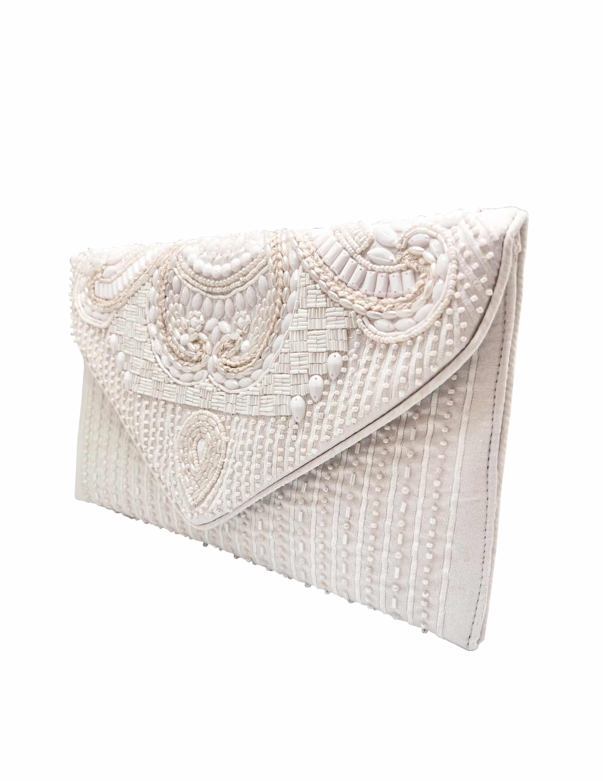 Pizzazz, Inc. - Wholesale Clutch Bag - Women's - WHITE BEADED EMBELLISHED ENVELOPE CLUTCH1