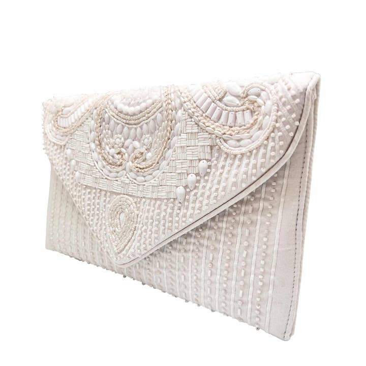 Pizzazz, Inc. - Wholesale Clutch Bag - Women's - WHITE BEADED EMBELLISHED ENVELOPE CLUTCH1