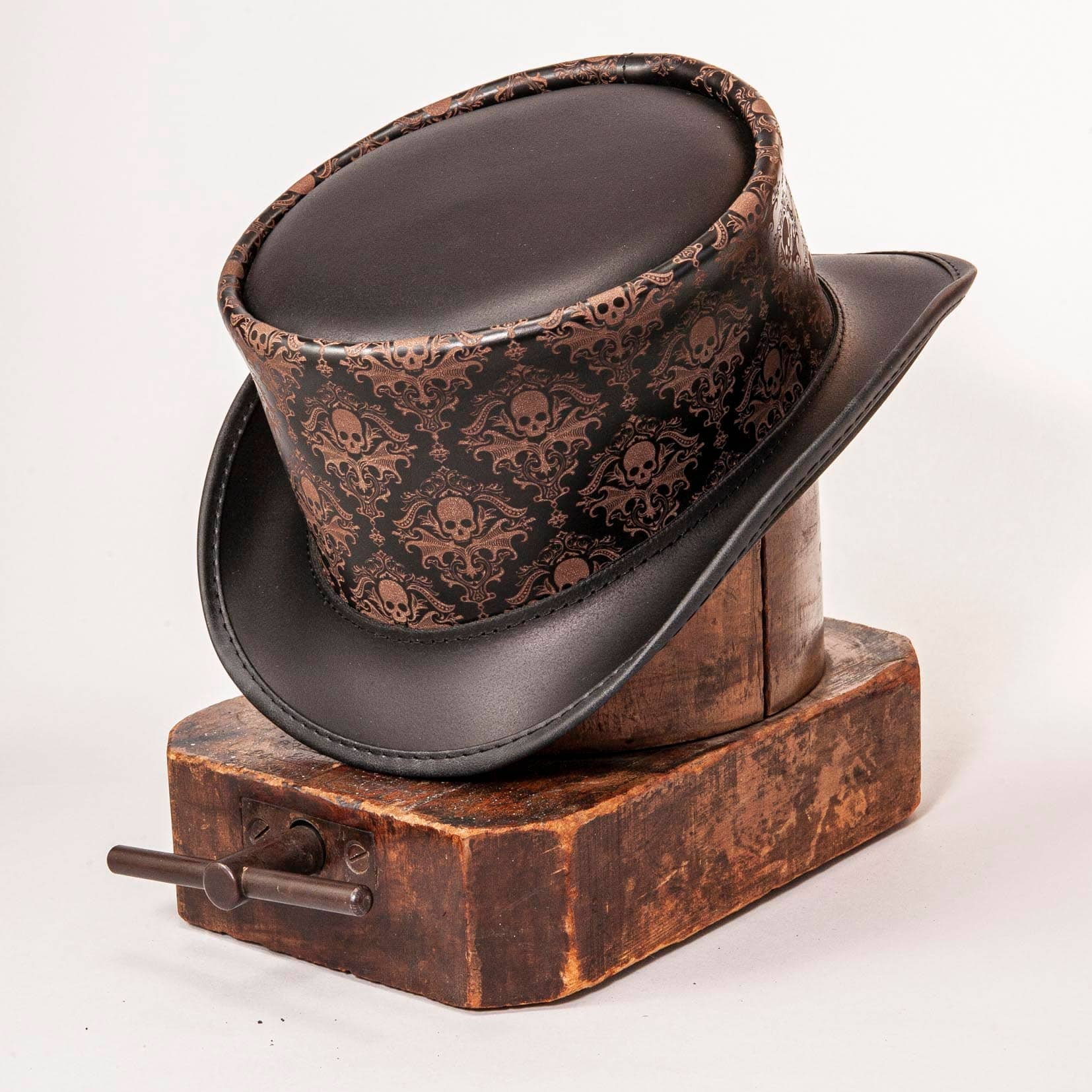 Black Biker Leather Top Hat - Style Royal Skull for wholesale on Faire5