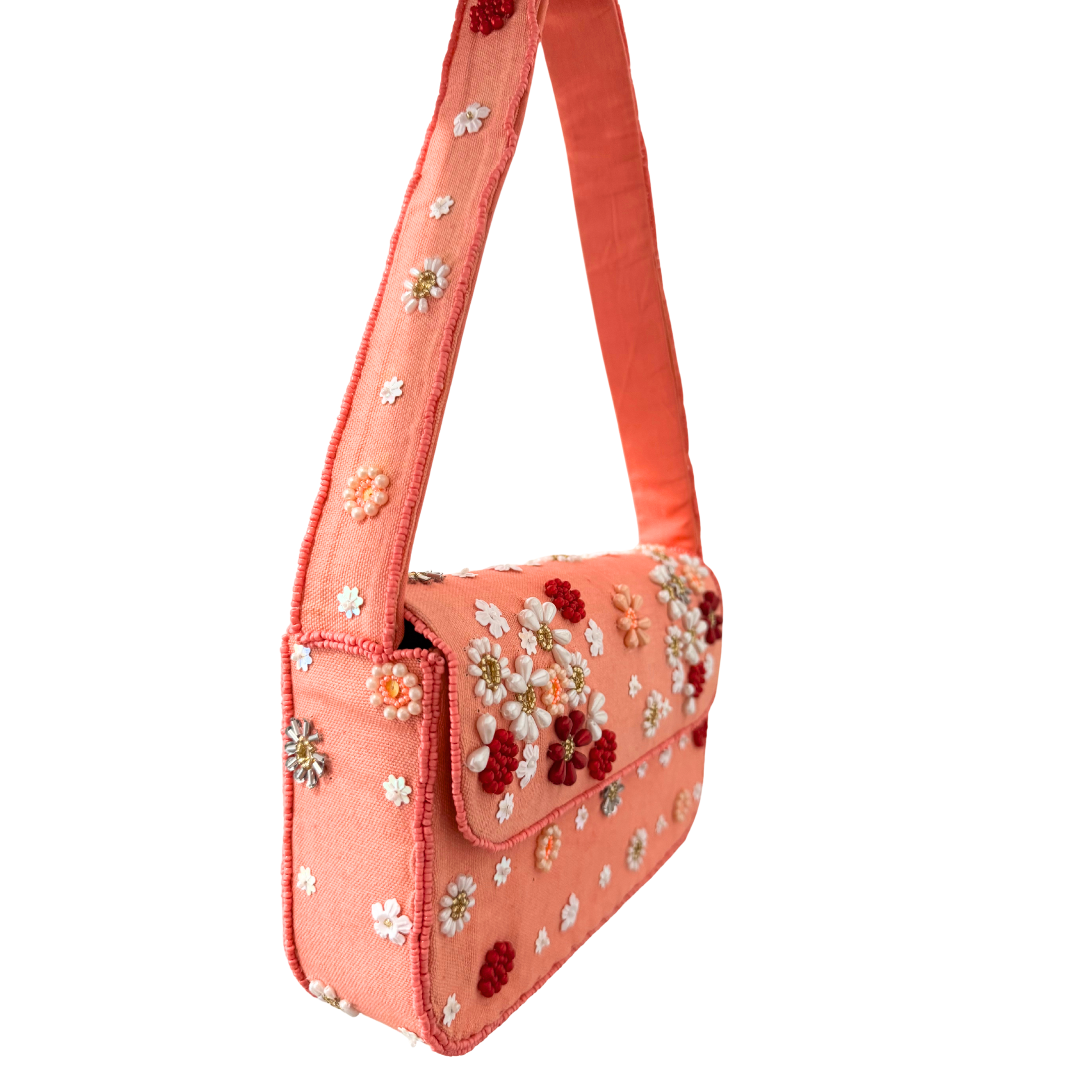 VANI TRAPANI - Wholesale Shoulder Bag - Women's - Peach Beaded Shoulder Bag – Handmade Floral Summer Purse3