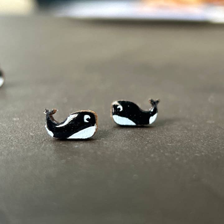 Wooden Orca Earrings for wholesale by the ticketyboo coo