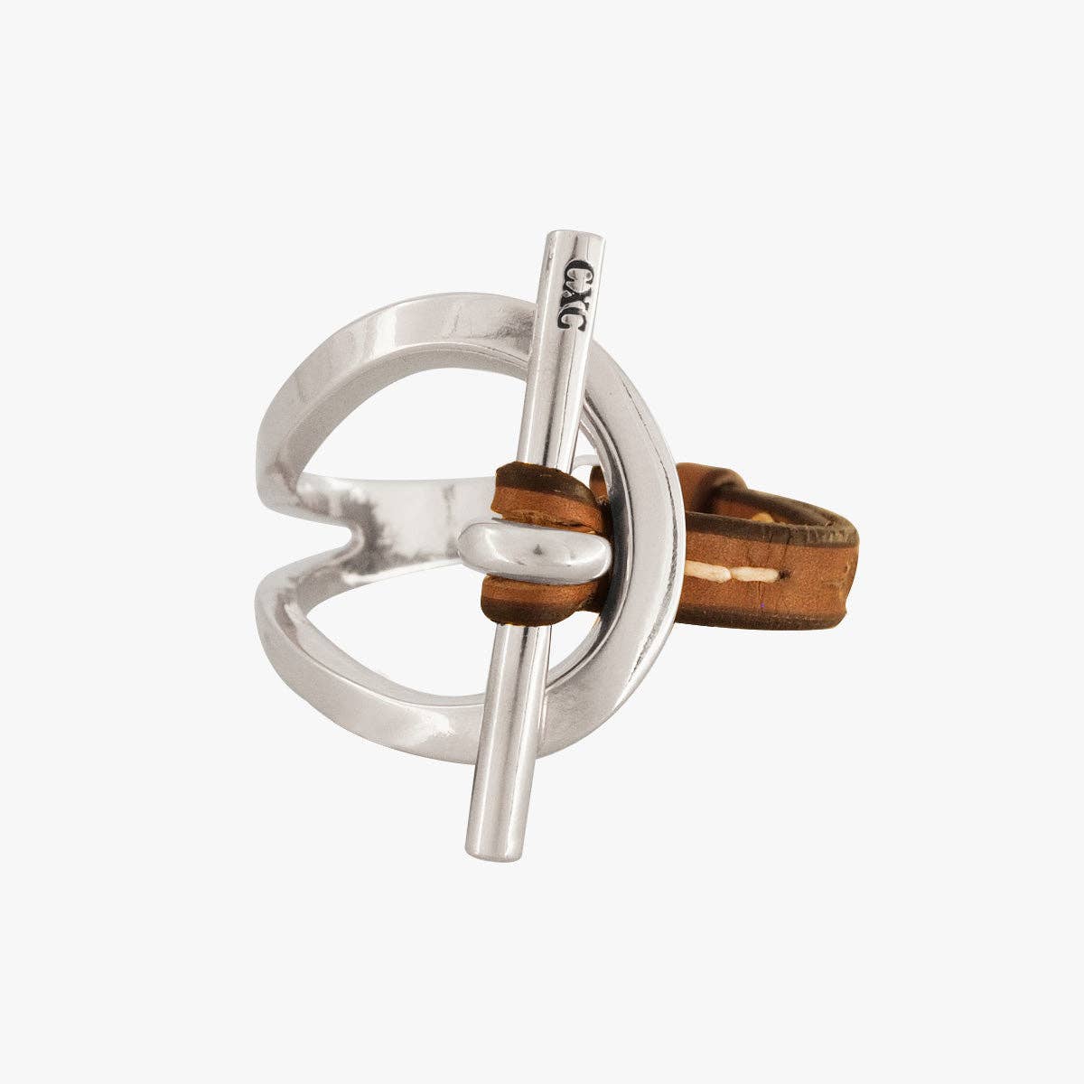 CXC - Vente Bracelet manchette - Bracelet en cuir camel avec détails en métal argenté0