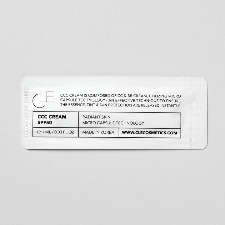 Sachet-échantillon de crème CCC pour la vente par CLE Cosmetics