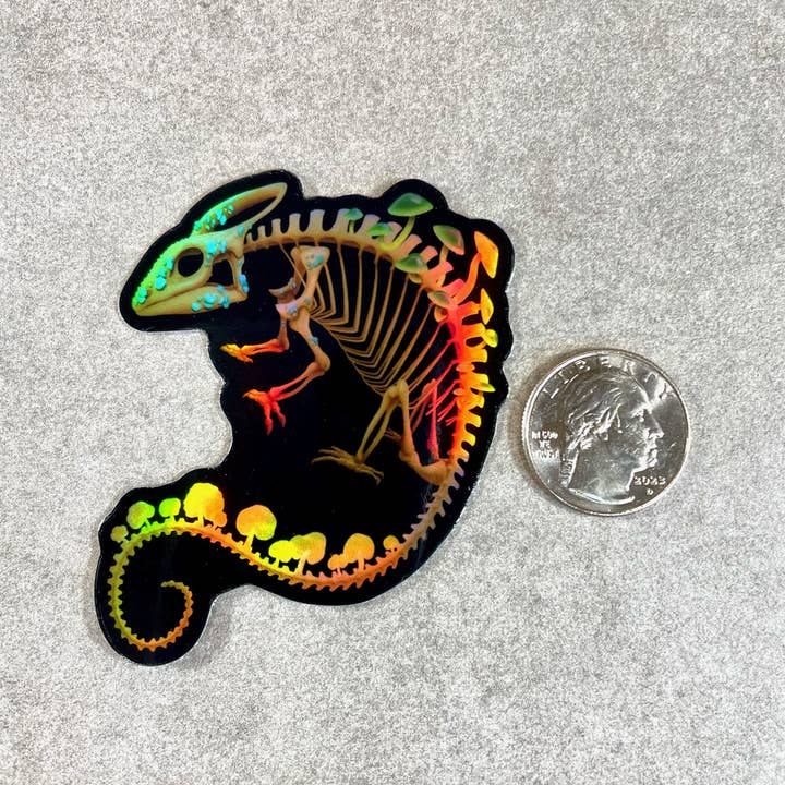 Two Twisted Dragons - Wholesale Sticker - Fungal Chameleon Skeleton Holographic Vinyl Sticker2