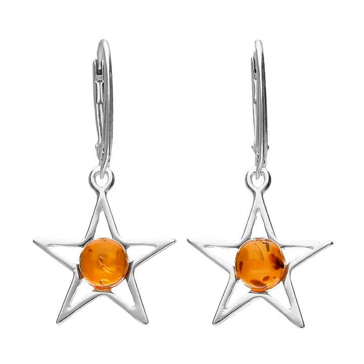 Pretty Amber Star Earrings (USA-DDP) for wholesale by Silver Jewellery Cavern Wholesale