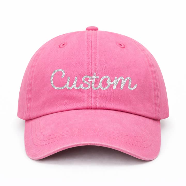 Custom Pigment Dyed Dad Cap – Chainstitch Text Hat for wholesale by Gracie Designs