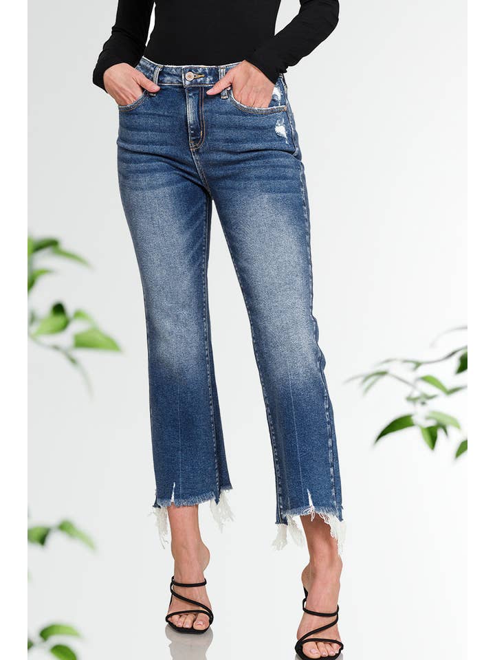 42POPS - Wholesale Jeans - Women's - ",.._ Distressed Flare Crop Denim Jeans