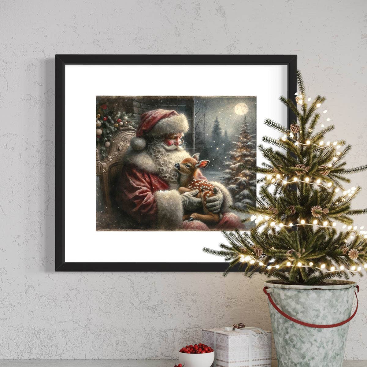 Salty Alyce – wholesale Christmas Wall Art – Christmas Vintage Santa Claus and Reindeer Print 56RD1