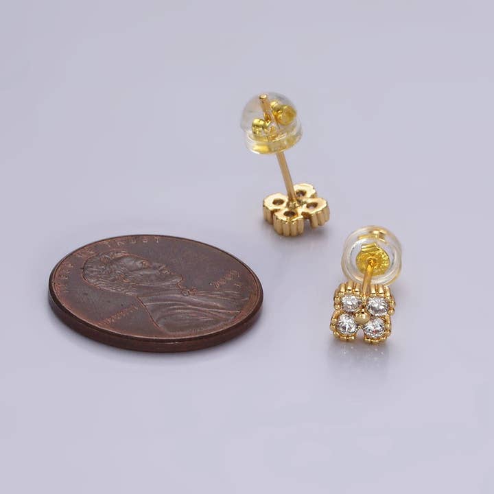 Aim Eternal - Wholesale Stud/Post Earrings - 14K Gold Filled Clear CZ Clover Quatrefoil Stud Earrings5