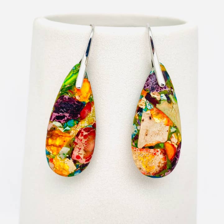 Mio Queena - Wholesale Dangle Earrings - Colored Emperor Stone Geometric Agate Chakra Earrings - CS11