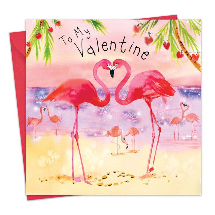 Cute Valentine's Day Card - Flamingos for wholesale by Twizler Ltd