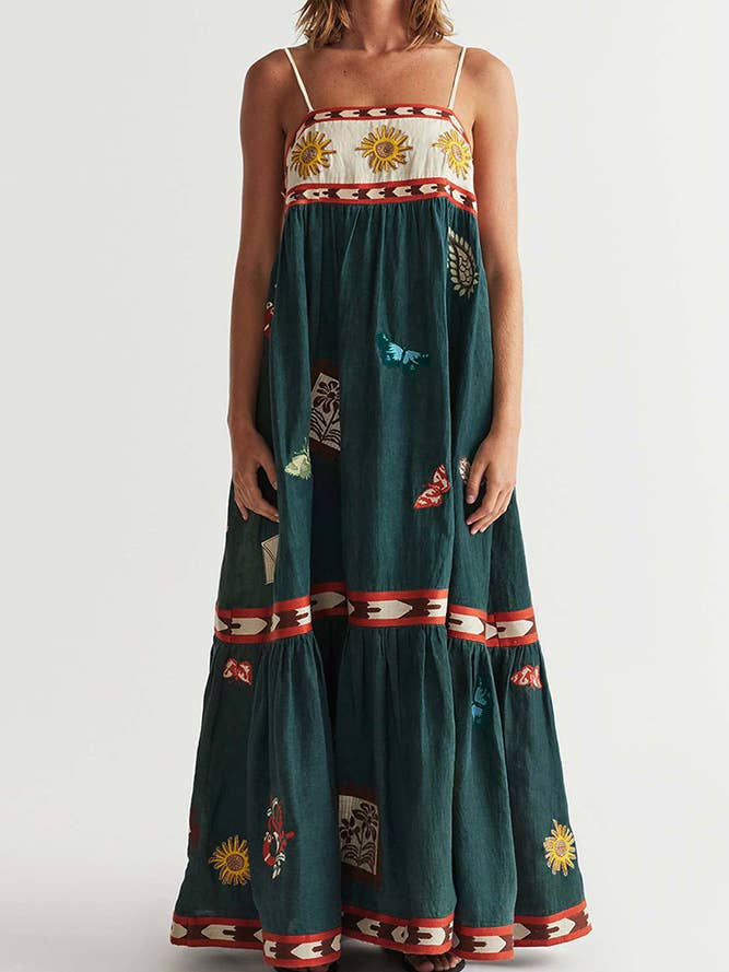 Green Printed Spaghetti Sleeveless Maxi Dress JRM075 for wholesale on Faire