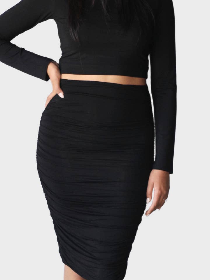 Ruched Midi Skirt for wholesale by EMMYDEVEAUX USA