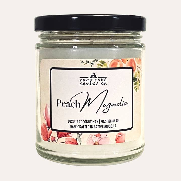 Peach Magnolia | Vela de cera de coco de lujo 7 oz. para venta al por mayor de Cozy Cove Candle Co LLC