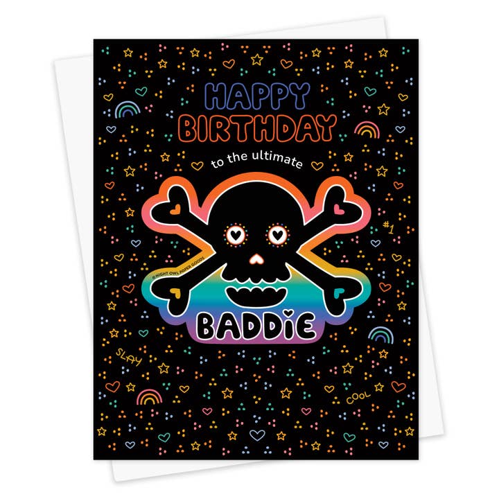 Birthday Baddie Skull Sticker Birthday Card for wholesale by Night Owl Paper Goods