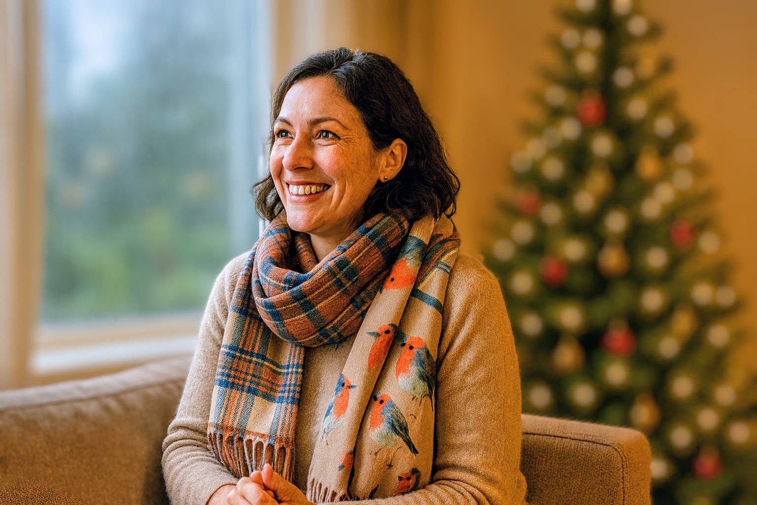 Shimena - Wholesale Scarf - Women's - Double-Sided Robin & Tartan Pashmina13