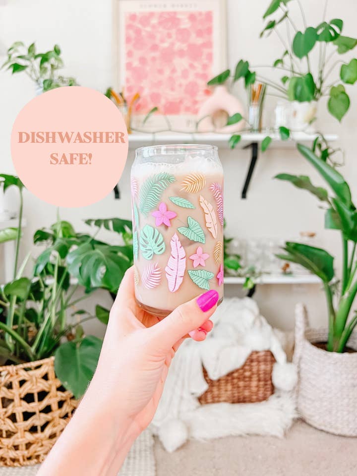 16oz Tropical Plants Glass for wholesale by Hart and Flora Shop