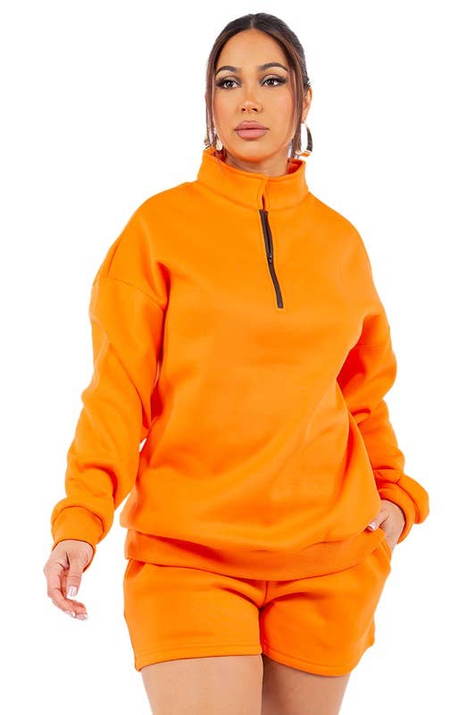 Orange WOMEN FASHION SWEATSHIRT AND SHORT SET for wholesale on Faire2