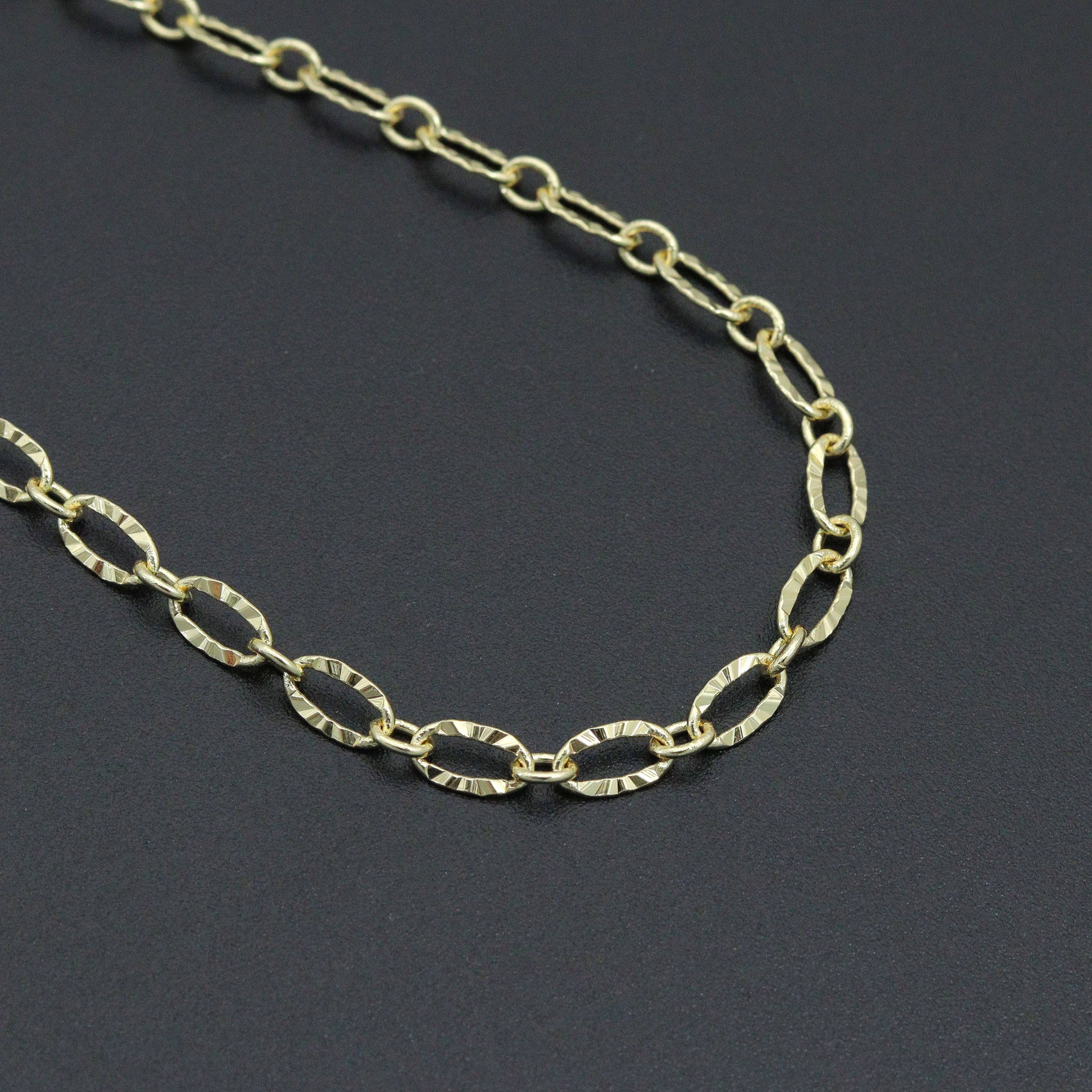 BestBeads&Beyond - Wholesale Link & Chain Necklace - Gold Silver Hammered Oval Link Chain Necklace Bracelet, Charm bar necklace bracelet chain,sku#EF7704