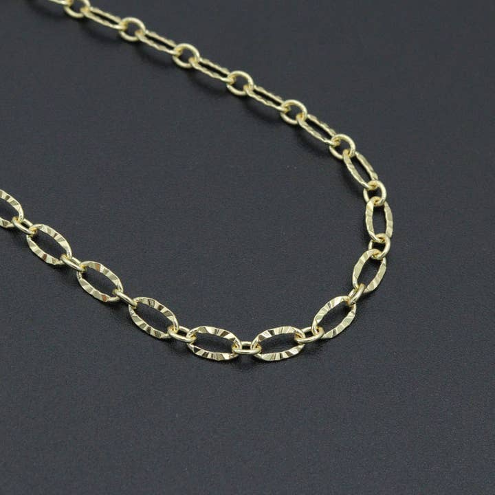 BestBeads&Beyond - Wholesale Link & Chain Necklace - Gold Silver Hammered Oval Link Chain Necklace Bracelet, Charm bar necklace bracelet chain,sku#EF7704