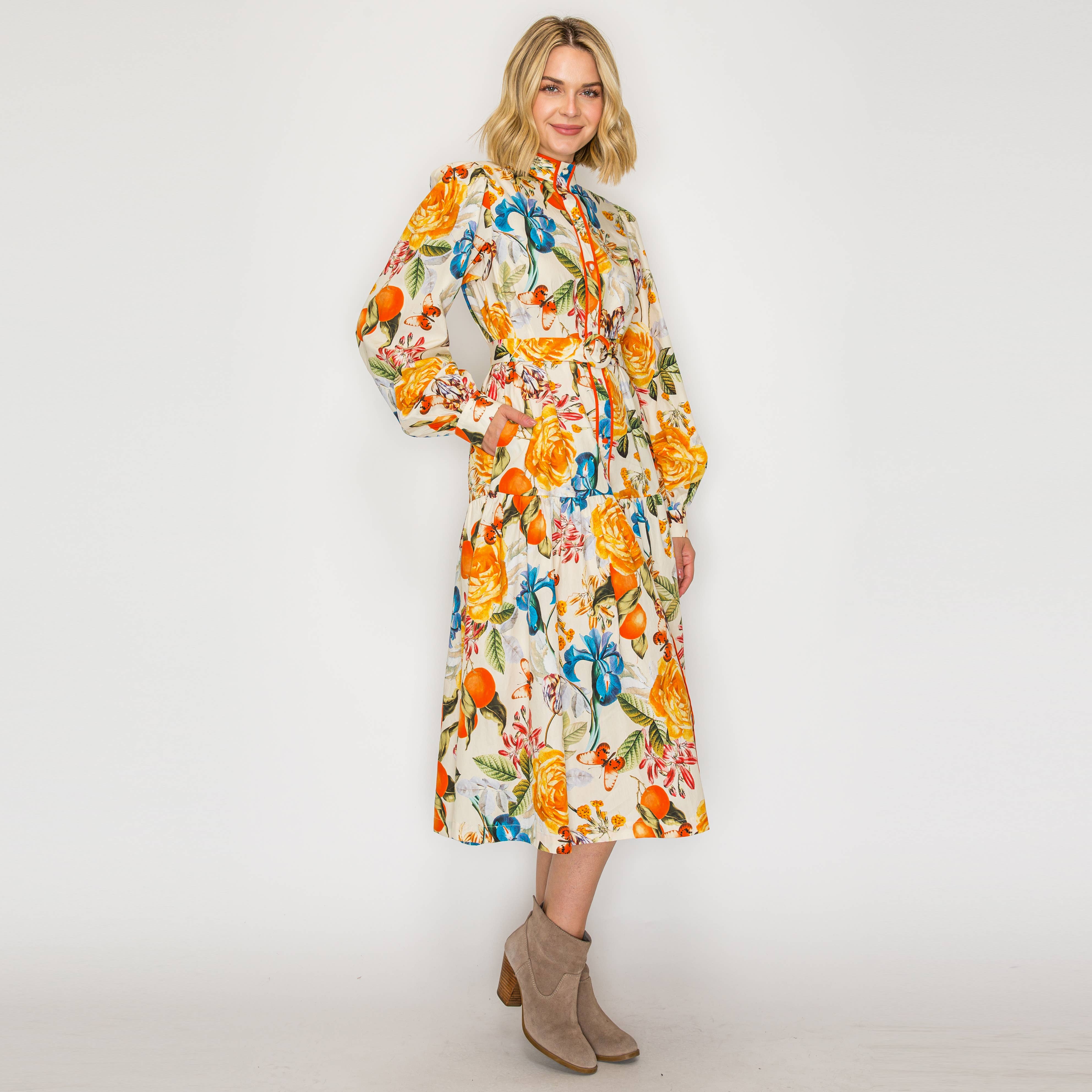 LoveWednesday - Wholesale Dress - Women's - Harvest Flower Midi Dress - LWD32691