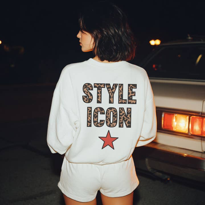 Style Icon Leopard Graphic Crewneck Sweatshirt for wholesale by Hey Jude Graphic Tees