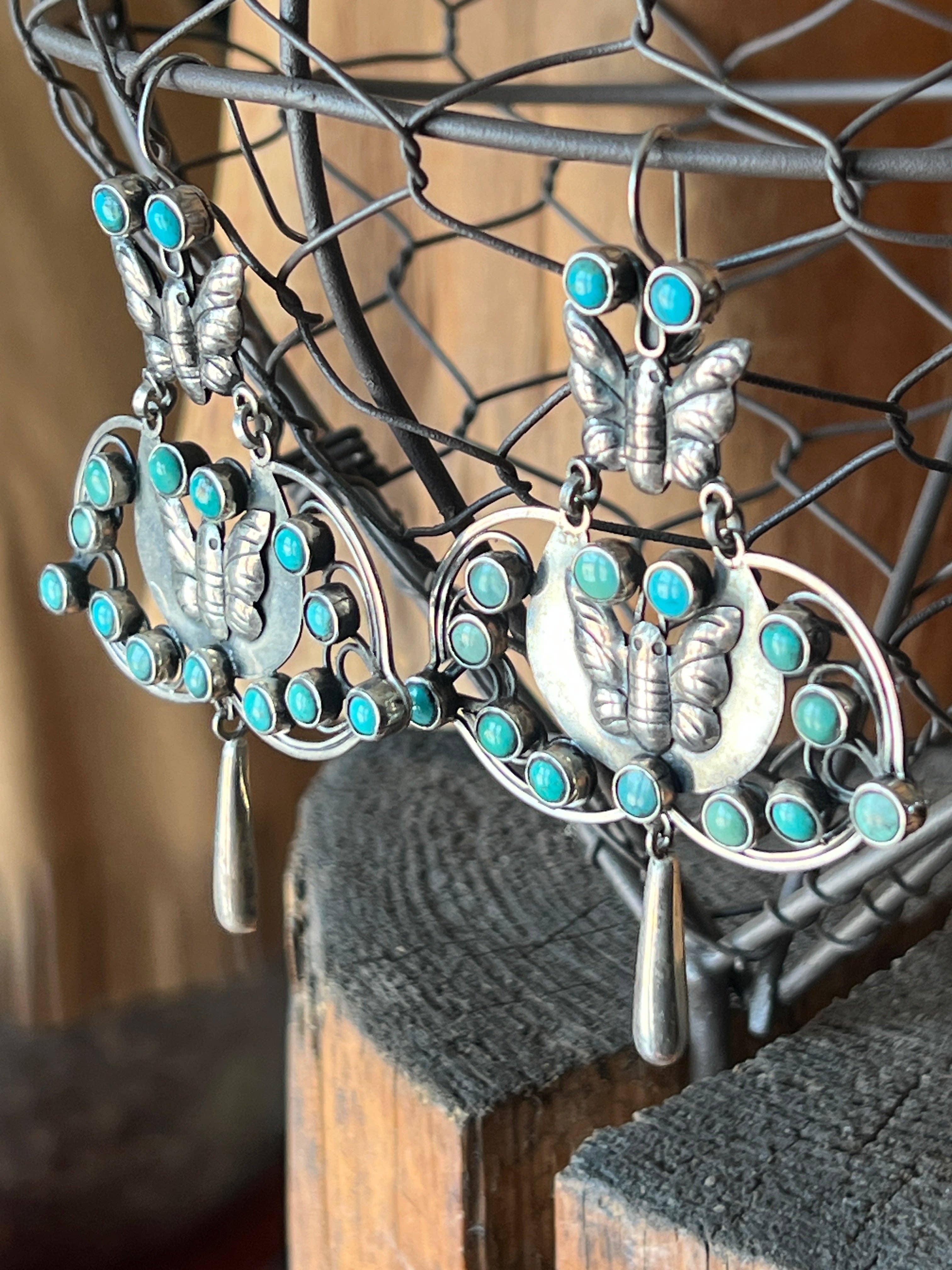 Nizhonitradersllc - Wholesale Dangle Earrings - Federico Jimenez Sterling Silver and Turquoise Butterfly Dangle Earrings2