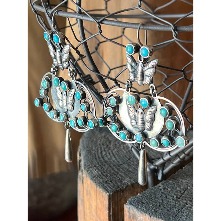 Nizhonitradersllc - Wholesale Dangle Earrings - Federico Jimenez Sterling Silver and Turquoise Butterfly Dangle Earrings2