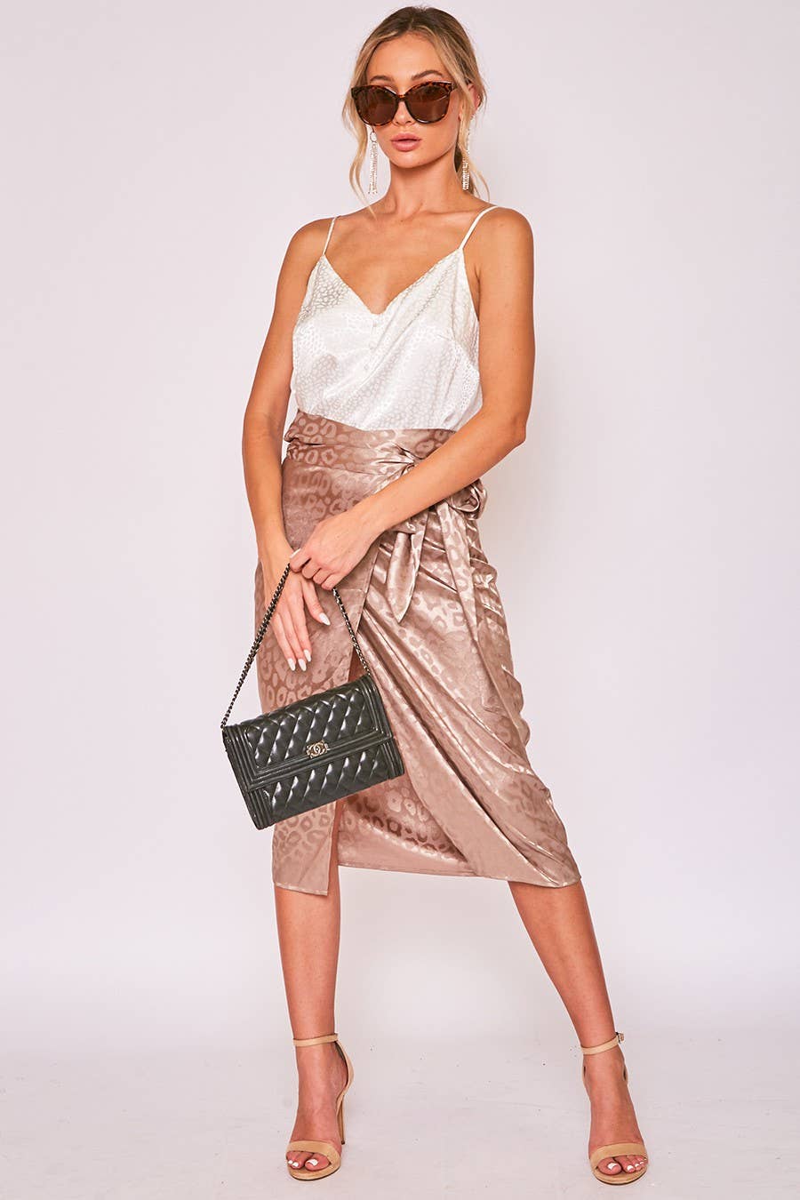 Vine & Love - Wholesale Skirt - Women's - Jacquard Leopard Print Wrap Midi Skirt VS30900A8