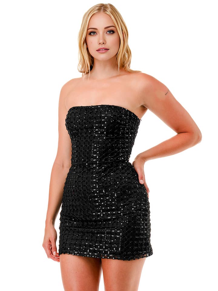 Lovesome - Wholesale Dress - Women's - CD30345: STRAPLESS BEADED LACE UP MINI DRESS6