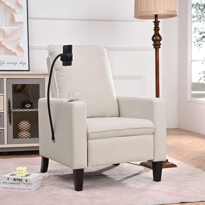 Orange County Decor - Wholesale Chair - Recliner Chairs For Adults, Adjustable Recliner Sofa With Mobile Phone Holder & Cup Holder, Modern Reclining Chairs Fabric Push Back Recliner Chairs For Living Room, Bedroom, Beige Beige Foam