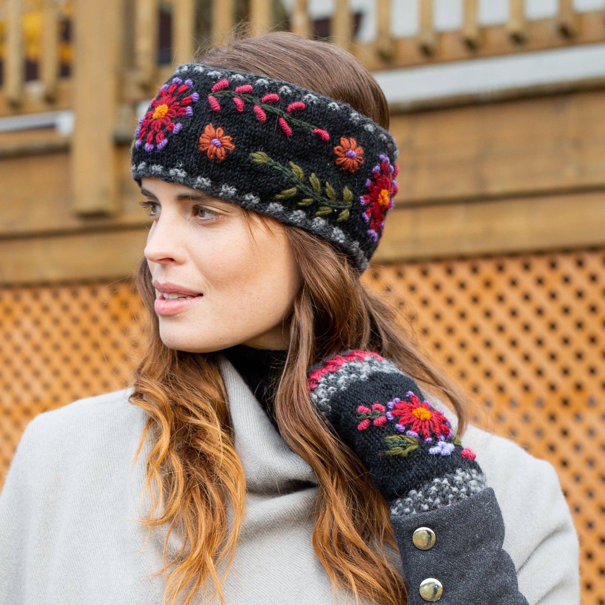 Lost Horizons Knitwear – Ships from USA - Wholesale Fashion Headband - Women's - Abigail Headband – Embroidered Wool Ear Warmer1