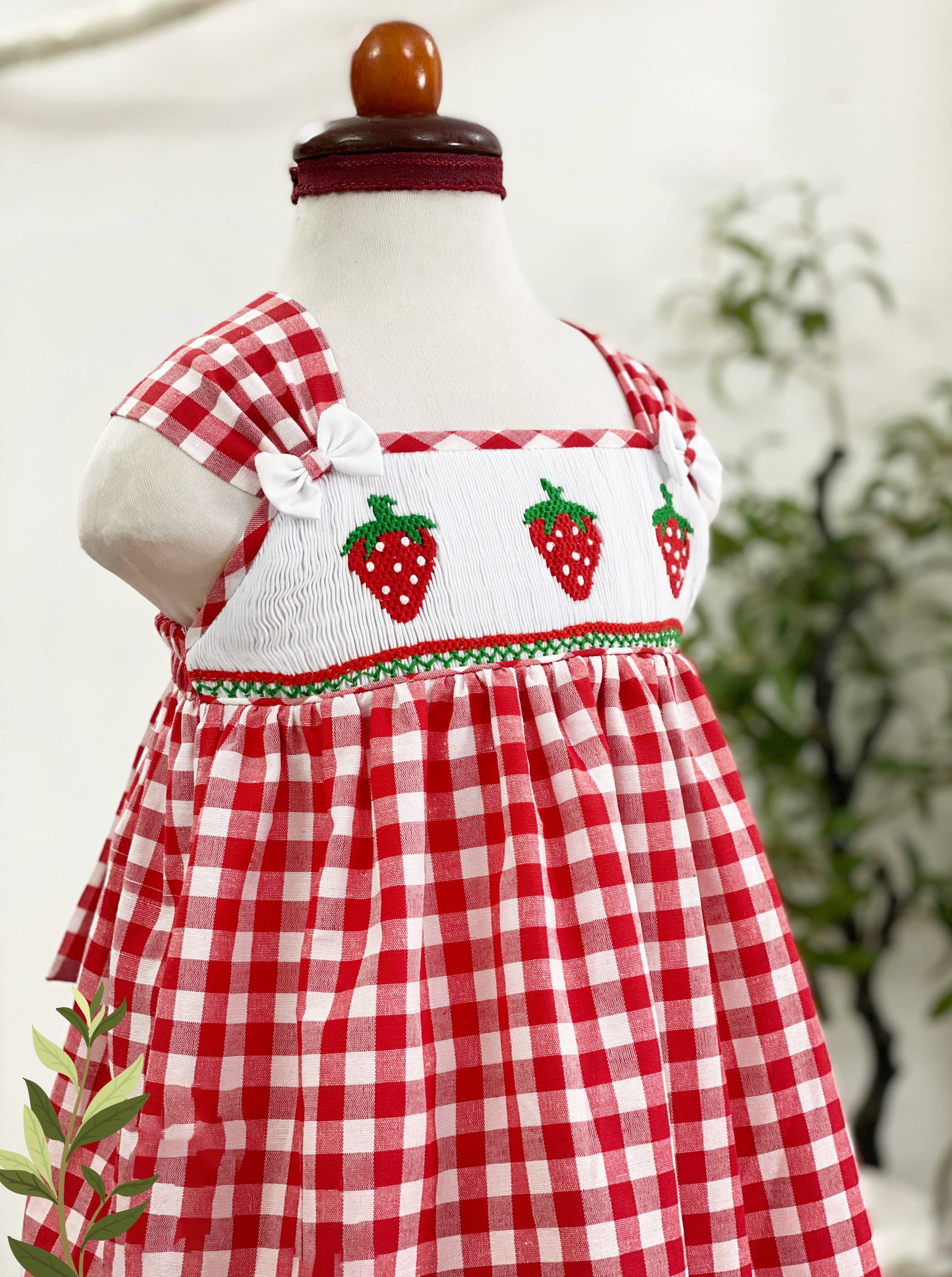 Angeline Kids - Wholesale Dress - Kids - Baby Girls Summer Strawberry Red Gingham Smocked Sun Dress4