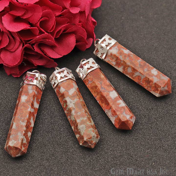 GemMartUSA – wholesale Pendant/charm necklace – DIY Healing Gemstone Silver Pencil Point Ornate Pendant 1pc10