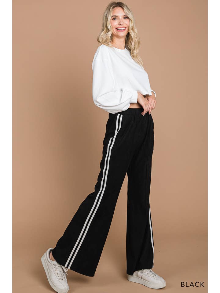 Cotton Bleu - Wholesale Pants - Women's - 81147W-Faux Suede Flare Pants W/ Contrast Tape Detailed