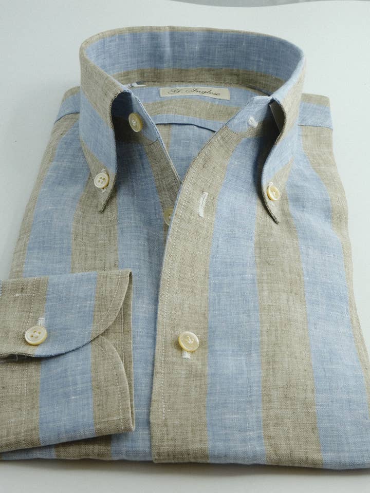 Camisa mod. Anacapri rayas grandes 100% lino para venta al por mayor de G. Inglese