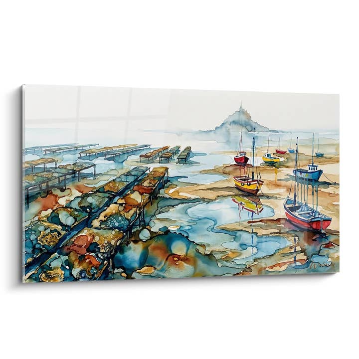 Bretagne Hamn Tavla - Maritim Akvarell vid Mont Saint-Michel - Bretagne Utgåva för wholesale av Walensky