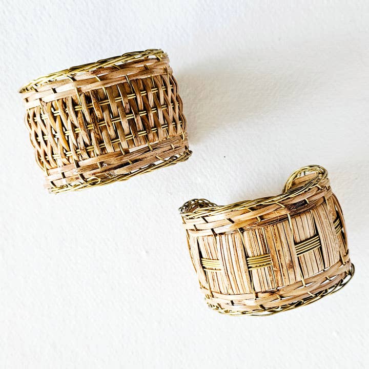 Rattan straw cane bangle bracelet cuff handmade renewable for wholesale by Bisjoux