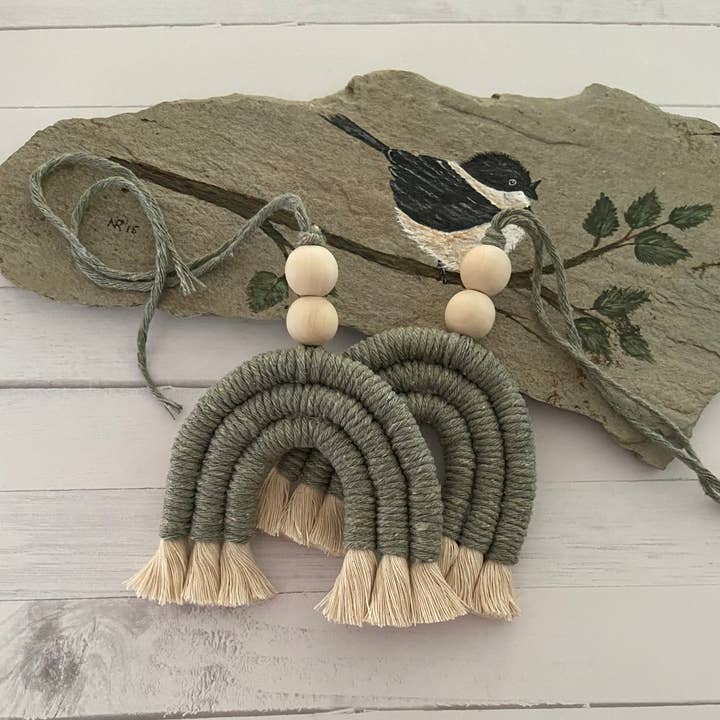 Chickadee Creations - Wholesale Car Freshener - Women's - Macrame Rainbow Car Diffuser - Sage