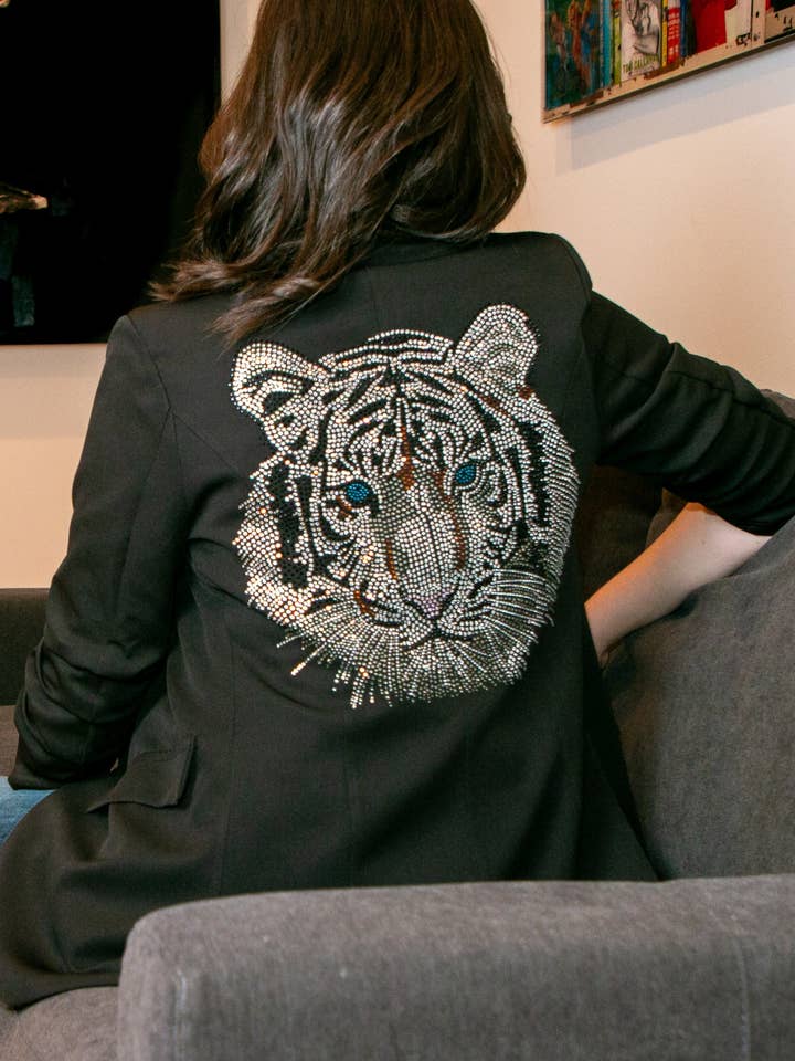 Blazer, Ruched Black, Silver Tiger Face for wholesale by Moving Forward Designs