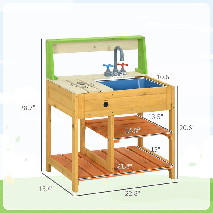 39F Inc. - Wholesale Toy Set - Kids - Wooden Outdoor Mud Kitchen Playset with Sink and Faucet9
