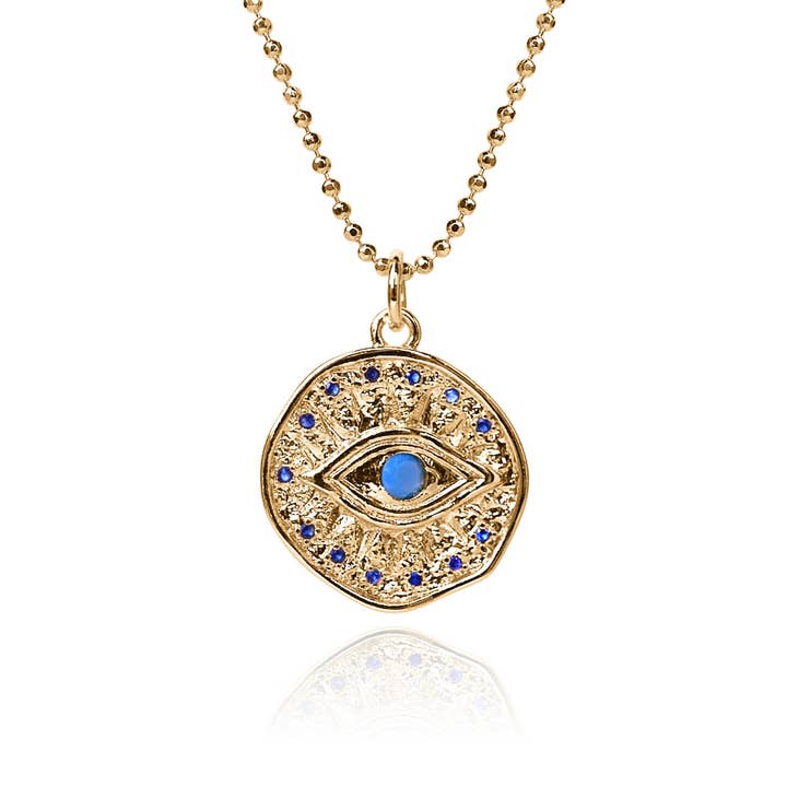 Turquoise Evil Eye Coin Necklace for wholesale by Nomie