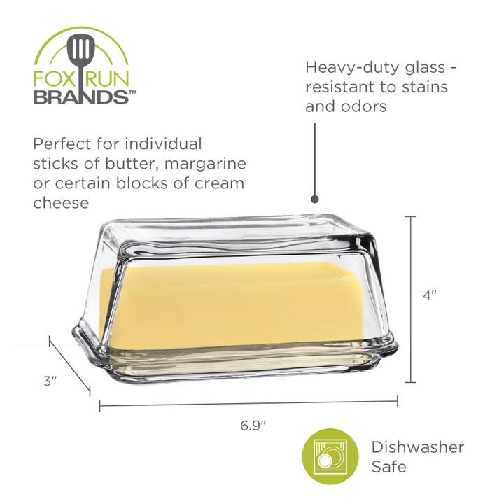 Fox Run Brands - Wholesale Butter dish - Fox Run Glass Butter Dish With Cover, 6.7” x 4.1” x 3”4
